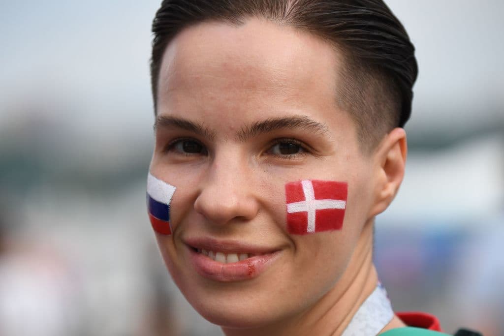 A fan poses before the Russia 2018 World Cup round of 16 football match between Croatia and Denmark at the Nizhny Novgorod Stadium in Nizhny Novgorod on July 1, 2018. (Photo by Martin BERNETTI / AFP) / RESTRICTED TO EDITORIAL USE - NO MOBILE PUSH ALERTS/DOWNLOADS (Photo credit should read MARTIN BERNETTI/AFP/Getty Images)