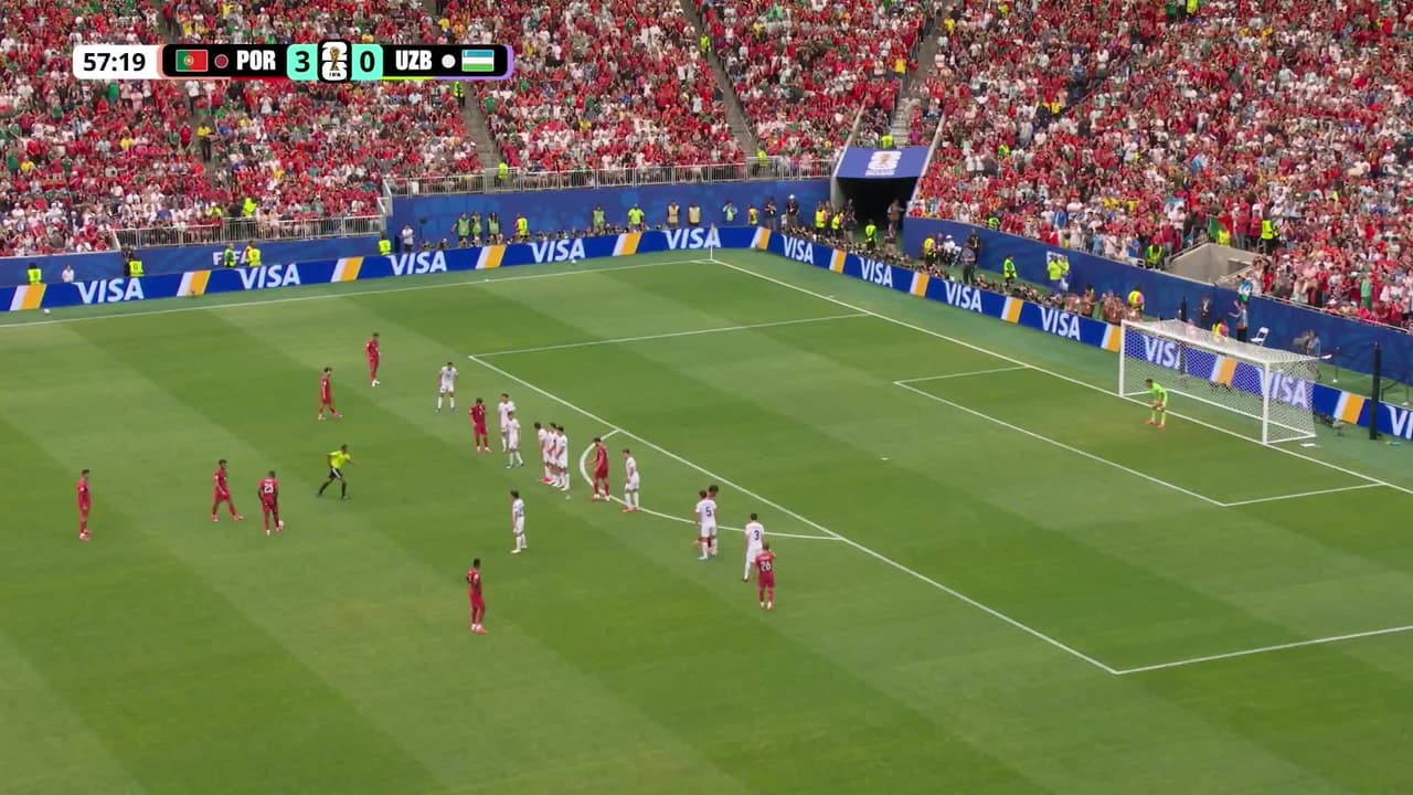 ¡TIRO ATAJADO! disparo por Cristiano Ronaldo.