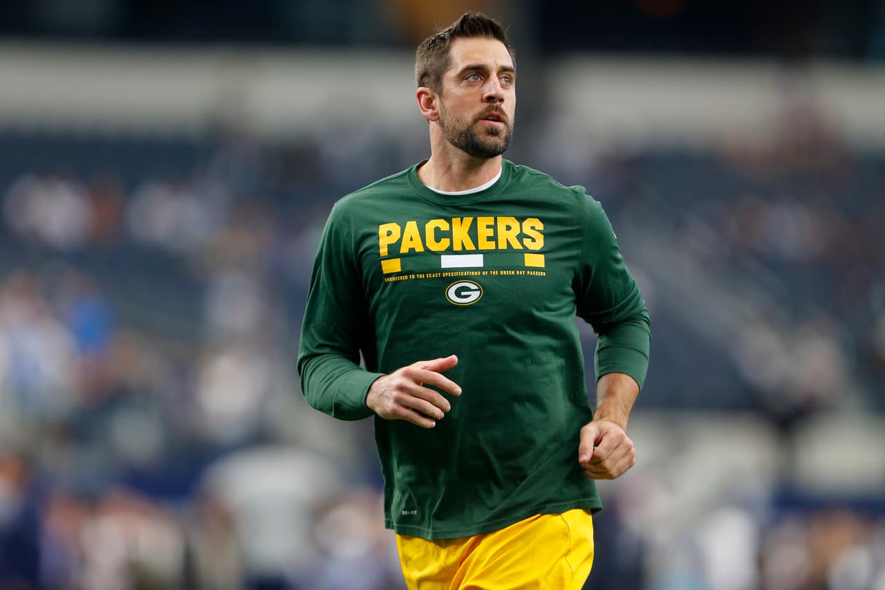 Green Bay Packers quarterback Aaron Rodgers (12) warms ups prior to an NFL football game against the Dallas Cowboys on Sunday, Oct. 8, 2017, in Arlington, Texas. (NFL Photos via AP)