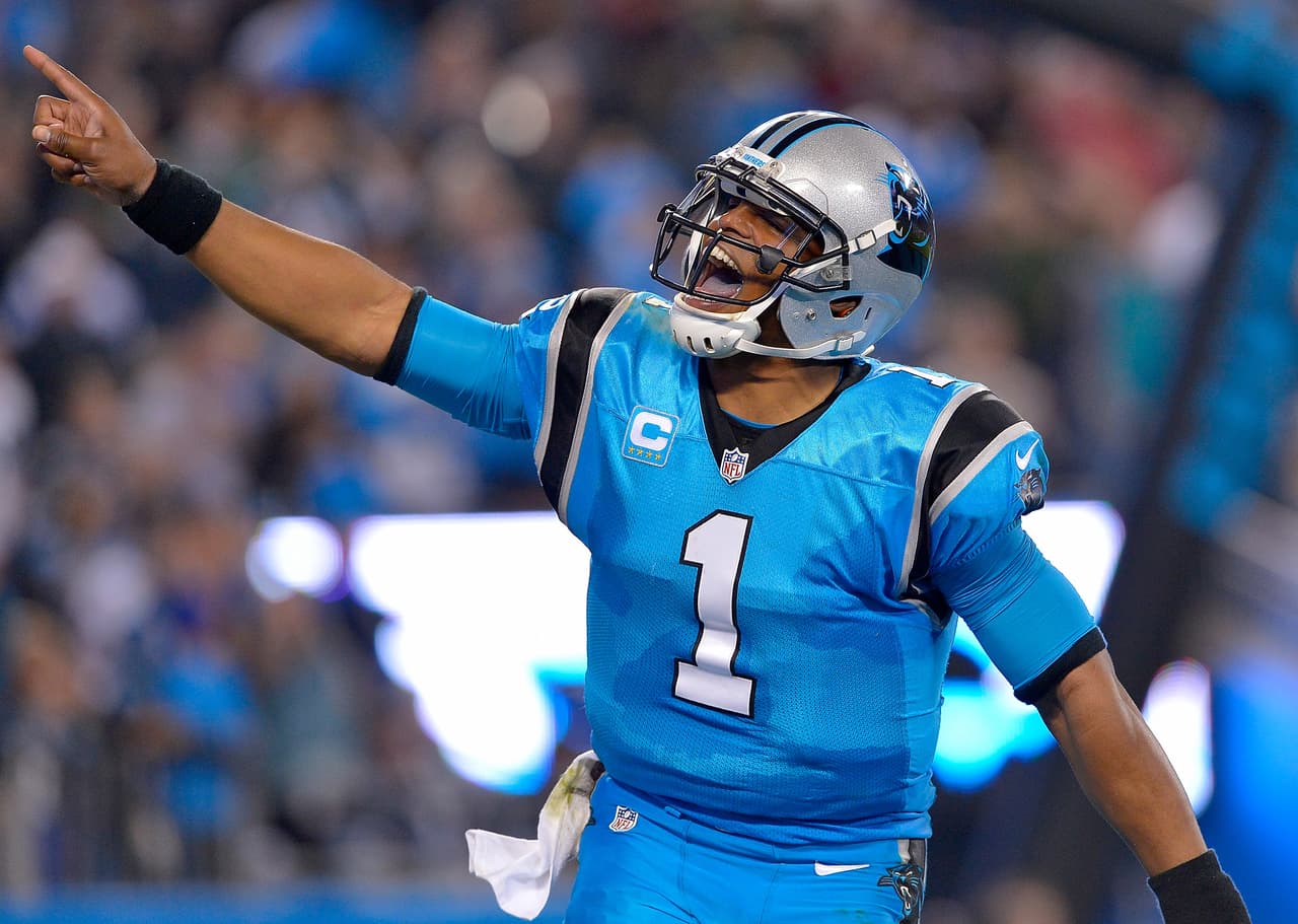 CHARLOTTE, NC - NOVEMBER 17: Cam Newton #1 of the Carolina Panthers reacts after a second quarter touchdown against the New Orleans Saints during the game at Bank of America Stadium on November 17, 2016 in Charlotte, North Carolina. (Photo by Grant Halverson/Getty Images)