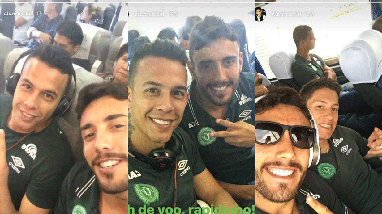 El jugador Alan Ruschel, subió a sus redes sociales imágenes de él y sus compañeros durante el vuelo.