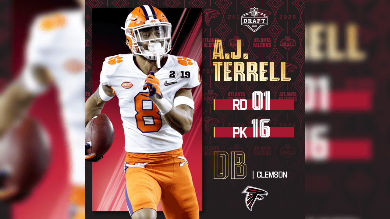 <b>A.J. Terrell</b> (CB) | Pick 16
<br>Equipo: 
<b>Atlanta Falcons</b>
<br>College: Clemson
