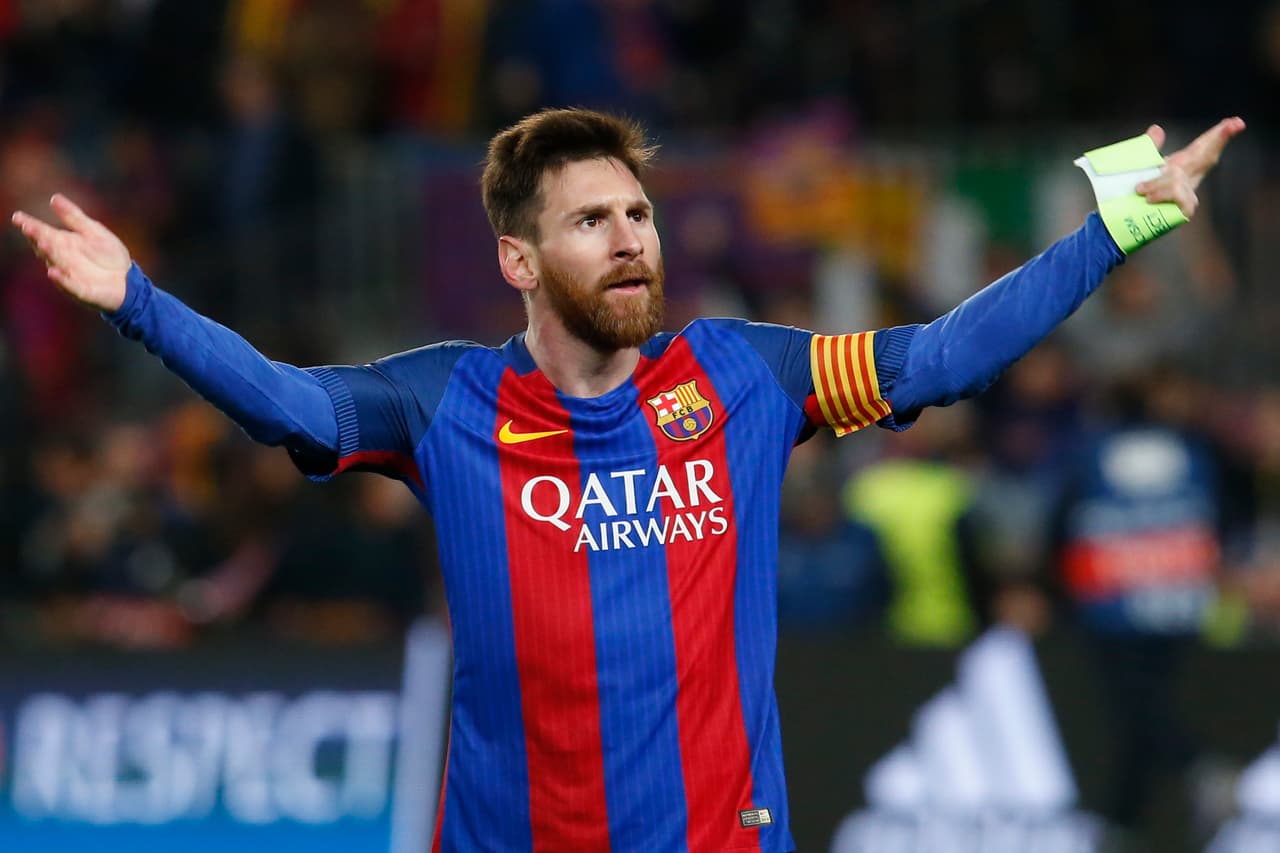 TOPSHOT - Barcelona's Argentinian forward Lionel Messi celebrates at the end of the UEFA Champions League round of 16 second leg football match FC Barcelona vs Paris Saint-Germain FC at the Camp Nou stadium in Barcelona on March 8, 2017. / AFP PHOTO / PAU BARRENA (Photo credit should read PAU BARRENA/AFP/Getty Images)