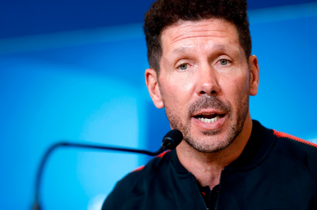 Atletico Madrid's Argentinian coach Diego Simeone holds a press conference at the Wanda Metropolitano stadium in Madrid on October 30, 2017 on the eve of the UEFA Champions League Group C football match between Atletico Madrid and Qarabag FK. / AFP PHOTO / OSCAR DEL POZO (Photo credit should read OSCAR DEL POZO/AFP/Getty Images)