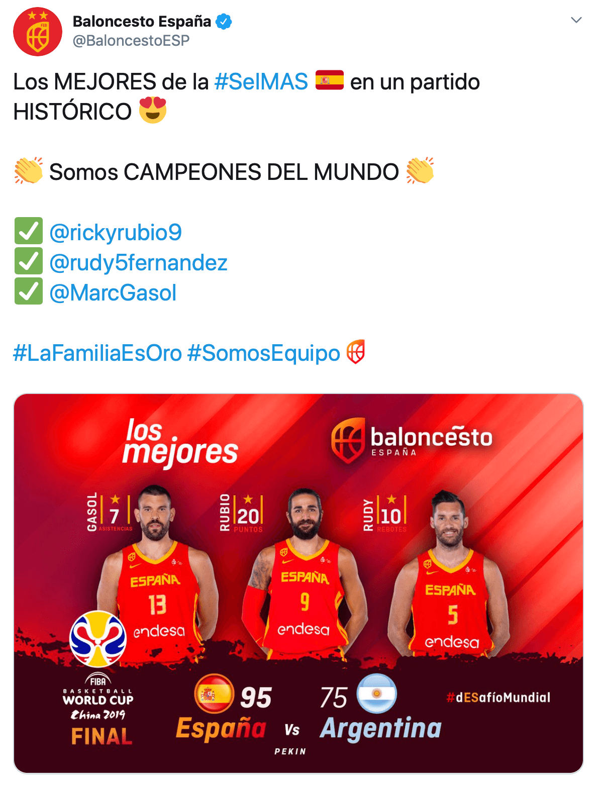 Los mejores en un partido histórico: Gasol, Rubio y Rudy.