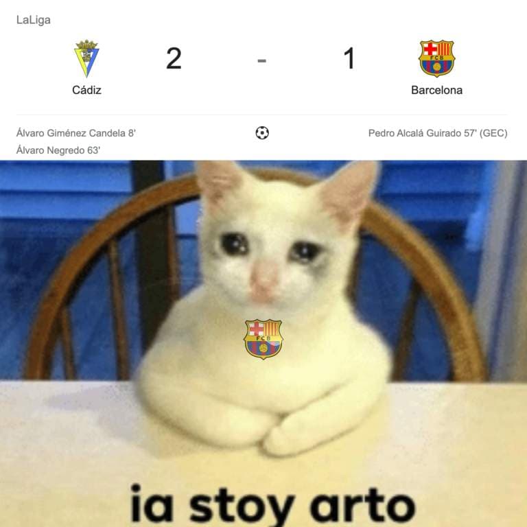 Estos son los memes de la derrota del Barcelona a manos del Cádiz | El poderoso ‘Submarino Amarillo’ del ‘Choco’ Lozano despachó a los culés y ahora los memes hacen lo suyo.