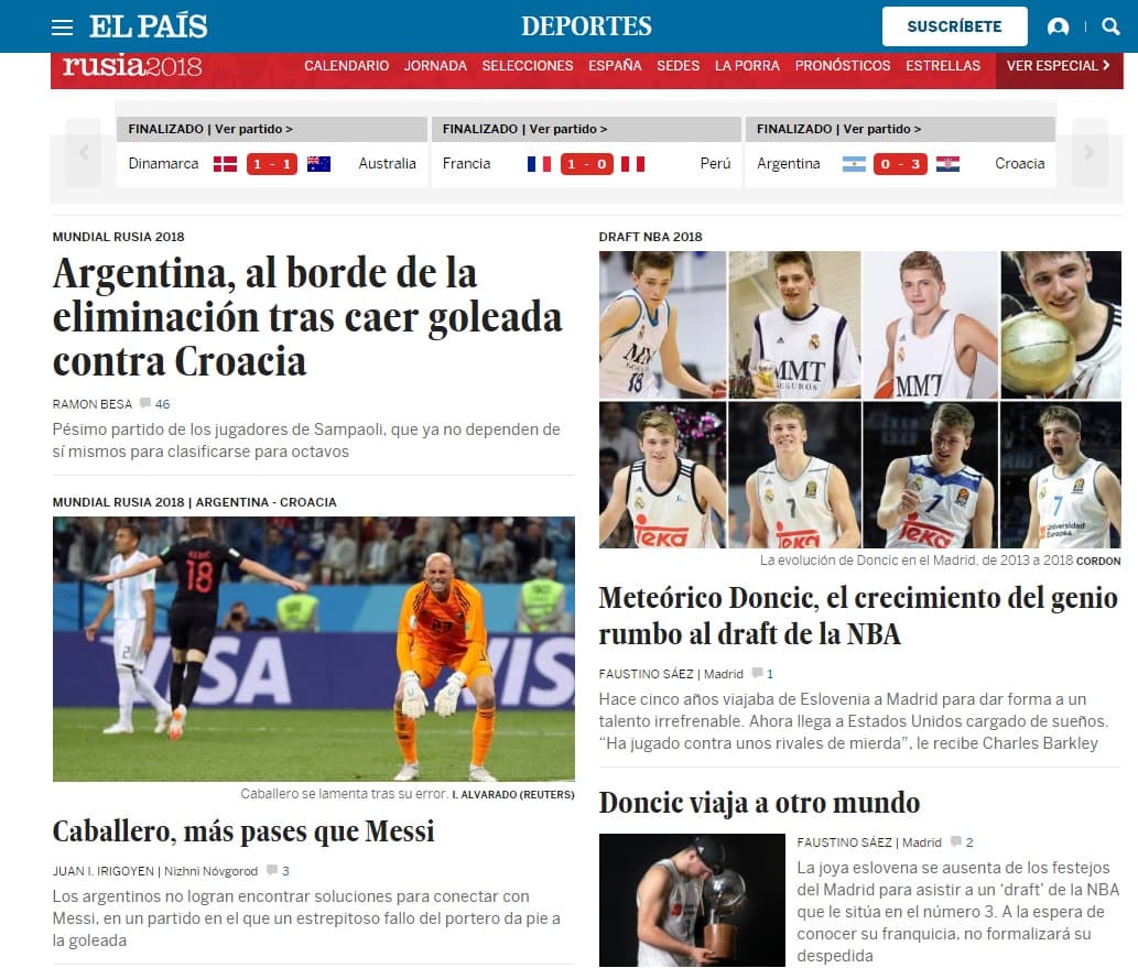 El País (España) calificó como pésima la actuación de los seleccionados pamperos que están muy cerca de quedar fuera del Mundial.