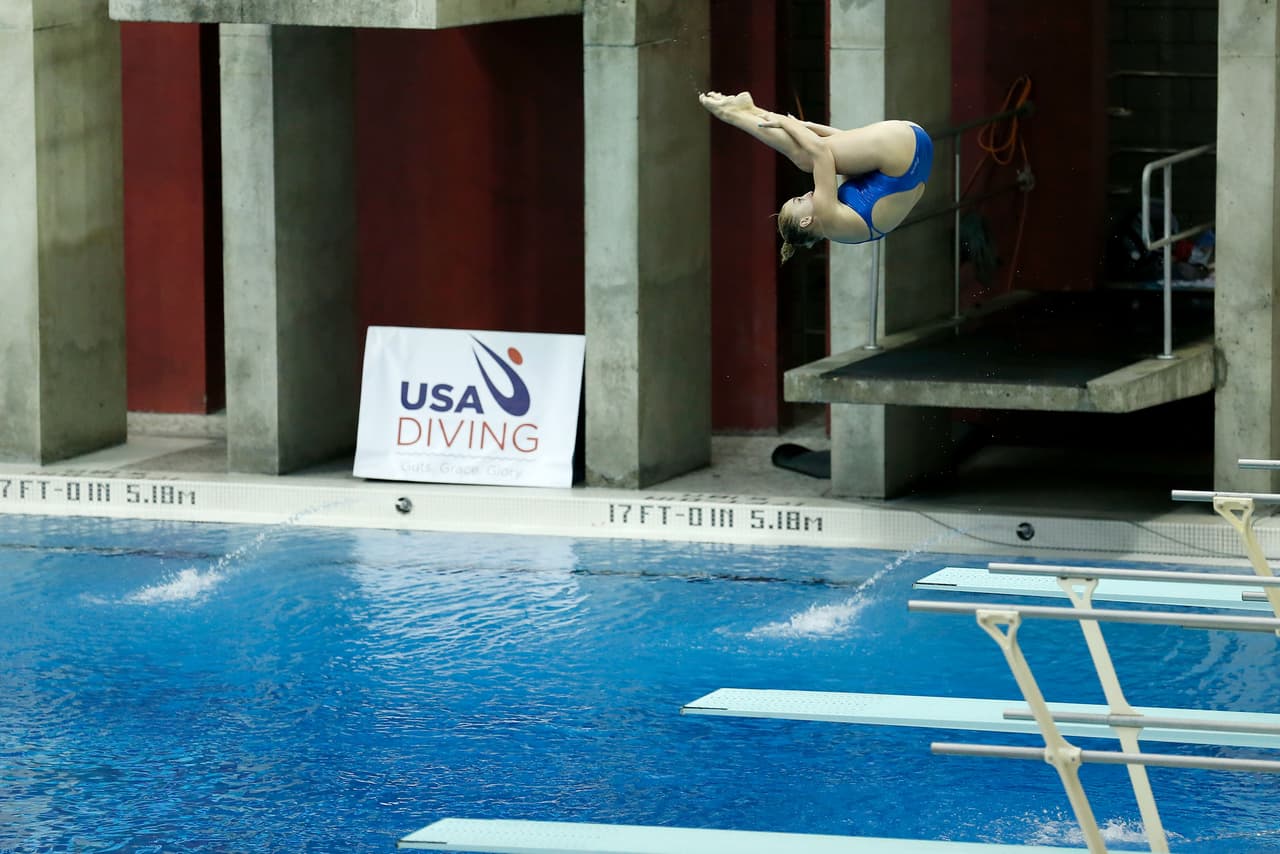 COLUMBUS, OH - AUGUST 8: Sarah Rousseau of the Ft. Lauderdale Diving Team competes during the Senior Women's 1m Semi Final during the 2017 USA Diving Summer National Championships on August 8, 2017 in Columbus, Ohio. (Photo by Kirk Irwin/Getty Images)
