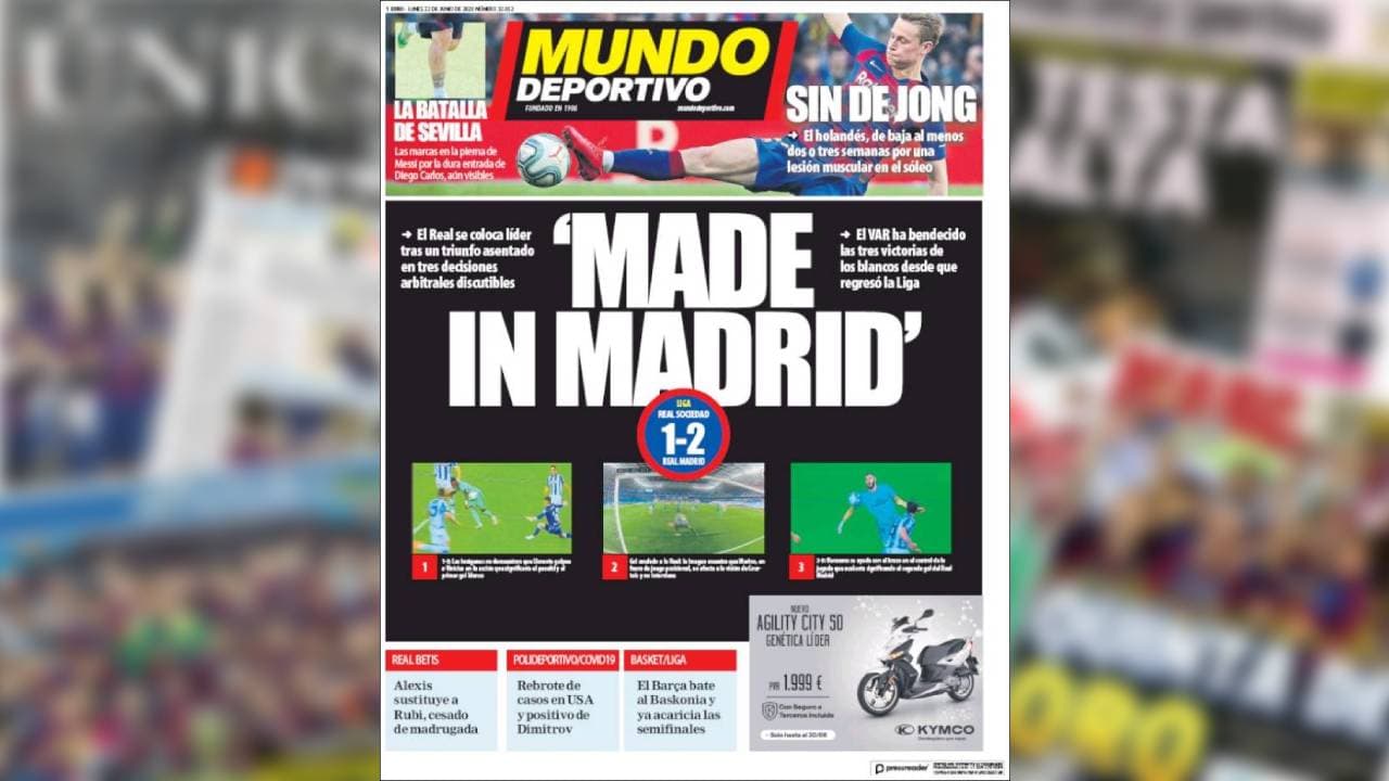 Mundo Deportivo hace alusión al VAR y el juego del Madrid, a quien da su portada.