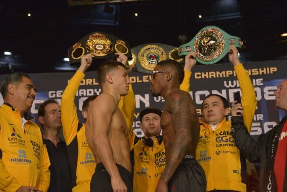 Golovkin y Monroe listos en el Forum (Foto: Alma Montiel/WBC)