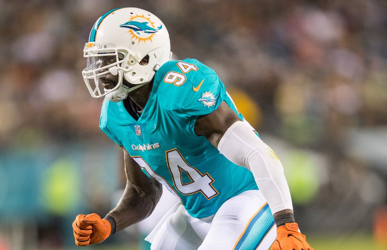 Miami Dolphins linebacker Lawrence Timmons (94) drops into coverage during the game against the Philadelphia Eagles, Thursday Aug. 24, 2017, Philadelphia. The Eagles defeated the Dolphins 38-31. (Al Tielemans via AP)