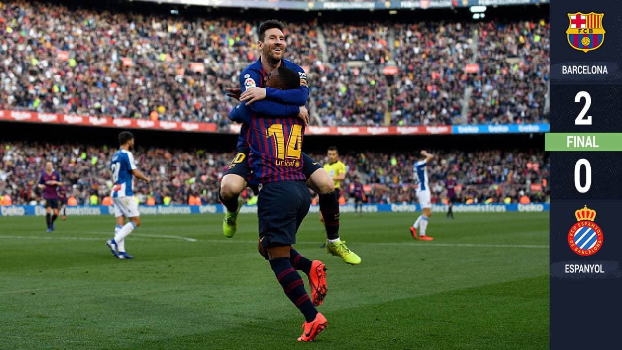 Con doblete de Messi, Barcelona se quedó con el derbi catalán 