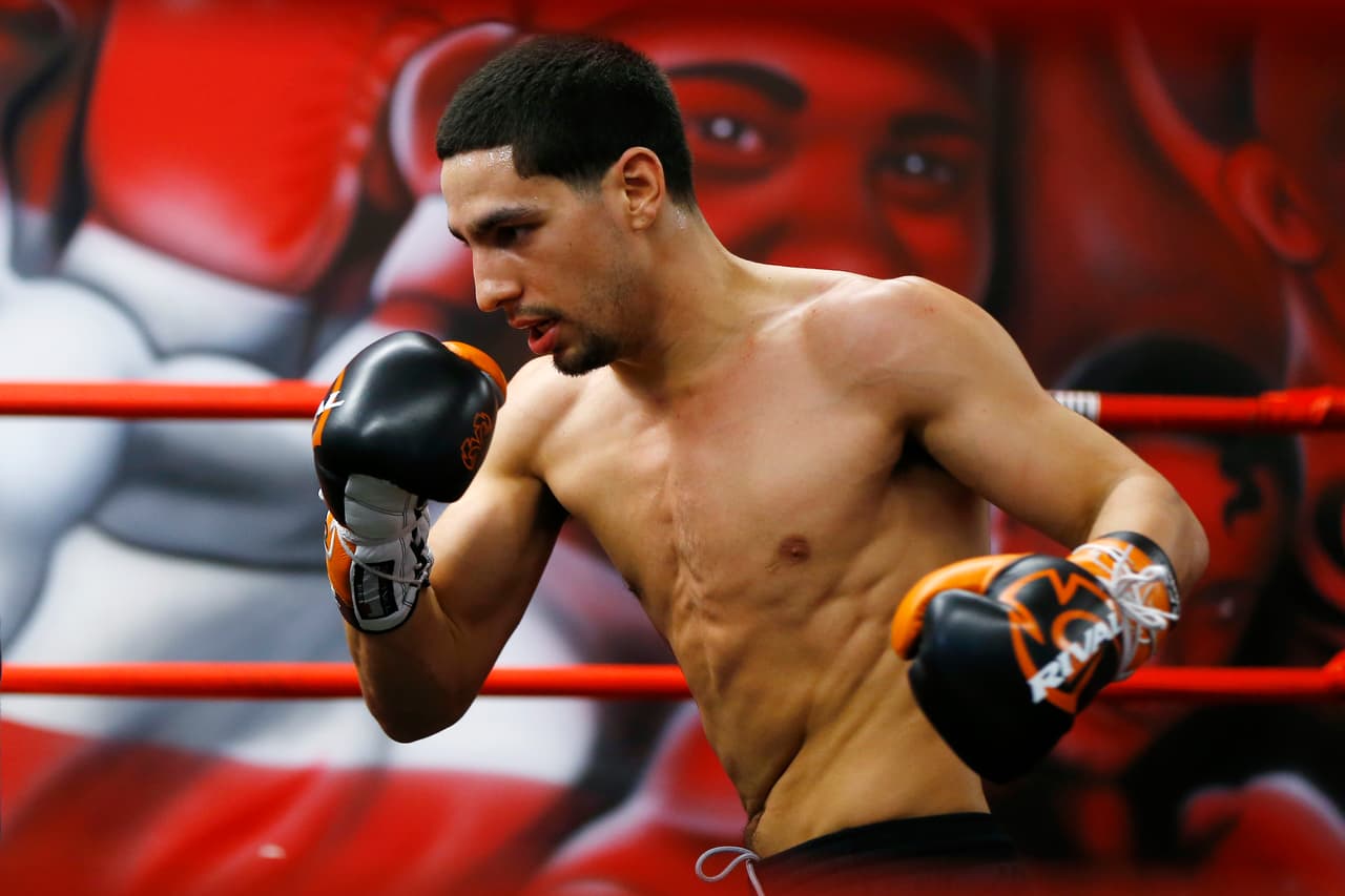 Danny Garcia spars during a media workout, Wednesday, Feb. 26, 2014, in Philadelphia. Garcia is scheduled to face Mauricio Herrera on March 15 at Coliseo Ruben Rodriguez in Bayamon, Puerto Rico. (AP Photo/Matt Rourke)