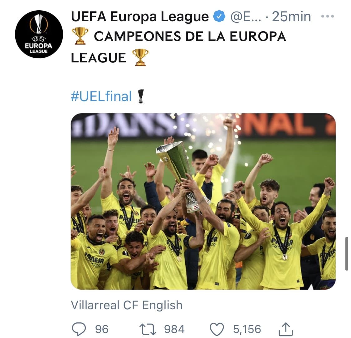 El mundo reacciona para felicitar al Villarreal luego de haber conseguido el primer titulo de Europa League de su historia.