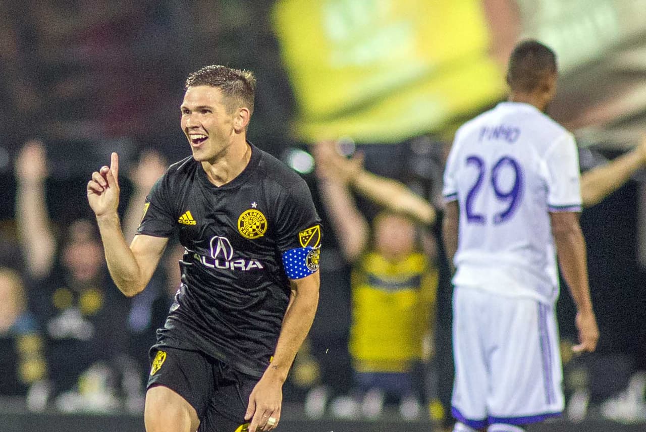 Quien ríe último, ríe mejor. Que se lo digan a Wil Trapp... En la última jugada del encuentro, el volante de Columbus Crew hundió las ilusiones de Orlando City y se quedó con una celebrada victoria 3-2. (USA Today Images)