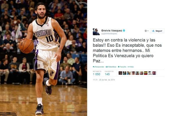 Greivis Vásquez, jugador de la NBA, escribió en su cuenta Twitter que su "Política es Venezuela", en respuesta a las críticas luego que saliera en un acto público liderado por el presidente de Venezuela, Nicolás Maduro.