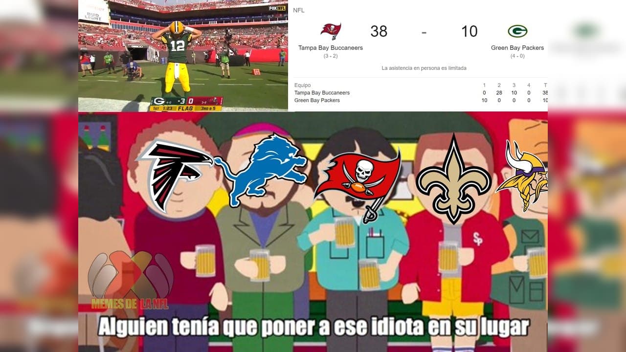 Los memes no se detienen y esta semana la víctima favorita son Aaron Rodgers y sus Green Bay Packers que sufierin una dolorosa derrota frente a los Tampa Bay Buccaneers.