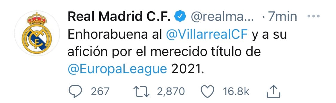 El mundo reacciona para felicitar al Villarreal luego de haber conseguido el primer titulo de Europa League de su historia.
