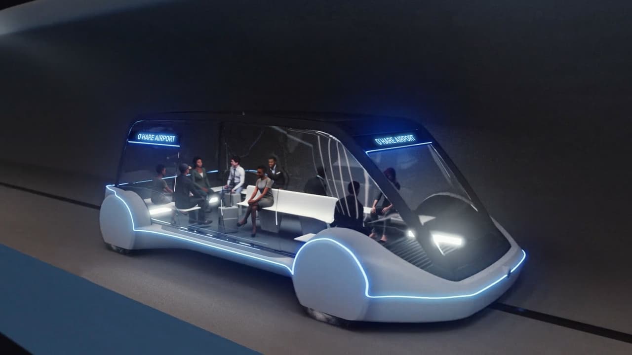 Esta es una imagen de los vehículos eléctricos de alta velocidad que llevarán a los aficionados a Dodger Stadium. Se estima un cupo de entre 15/20 personas por viaje. (Foto: The Boring Company)