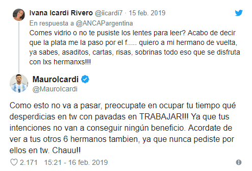 En las redes sociales la hermana de Icardi ha mostrado su desacuerdo y molestia por la situación.