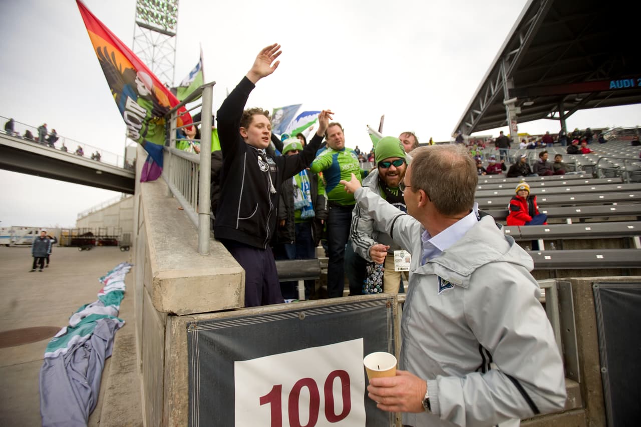 Nov 27, 2016; Commerce City, CO, USA; Seattle Sounders fans scream from the stand prior to the second leg of the MLS Western Conference Championship at Dick's Sporting Goods Park. Mandatory Credit: Chris Humphreys-USA TODAY Sports