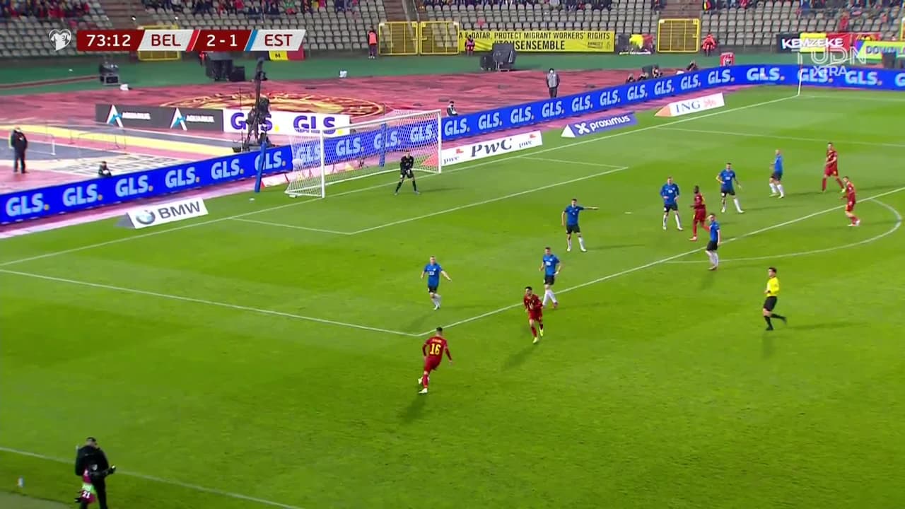 ¡Gol de Hazard! Thorgan remató de cabeza y puso el 3-1 sobre Estonia