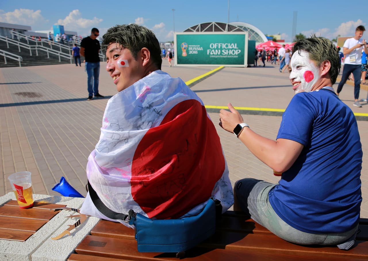 Supporters of team Japan arrive for the group H match between Japan and Poland at the 2018 soccer World Cup at the Volgograd Arena in Volgograd, Russia, Thursday, June 28, 2018. (AP Photo/Eugene Hoshiko)