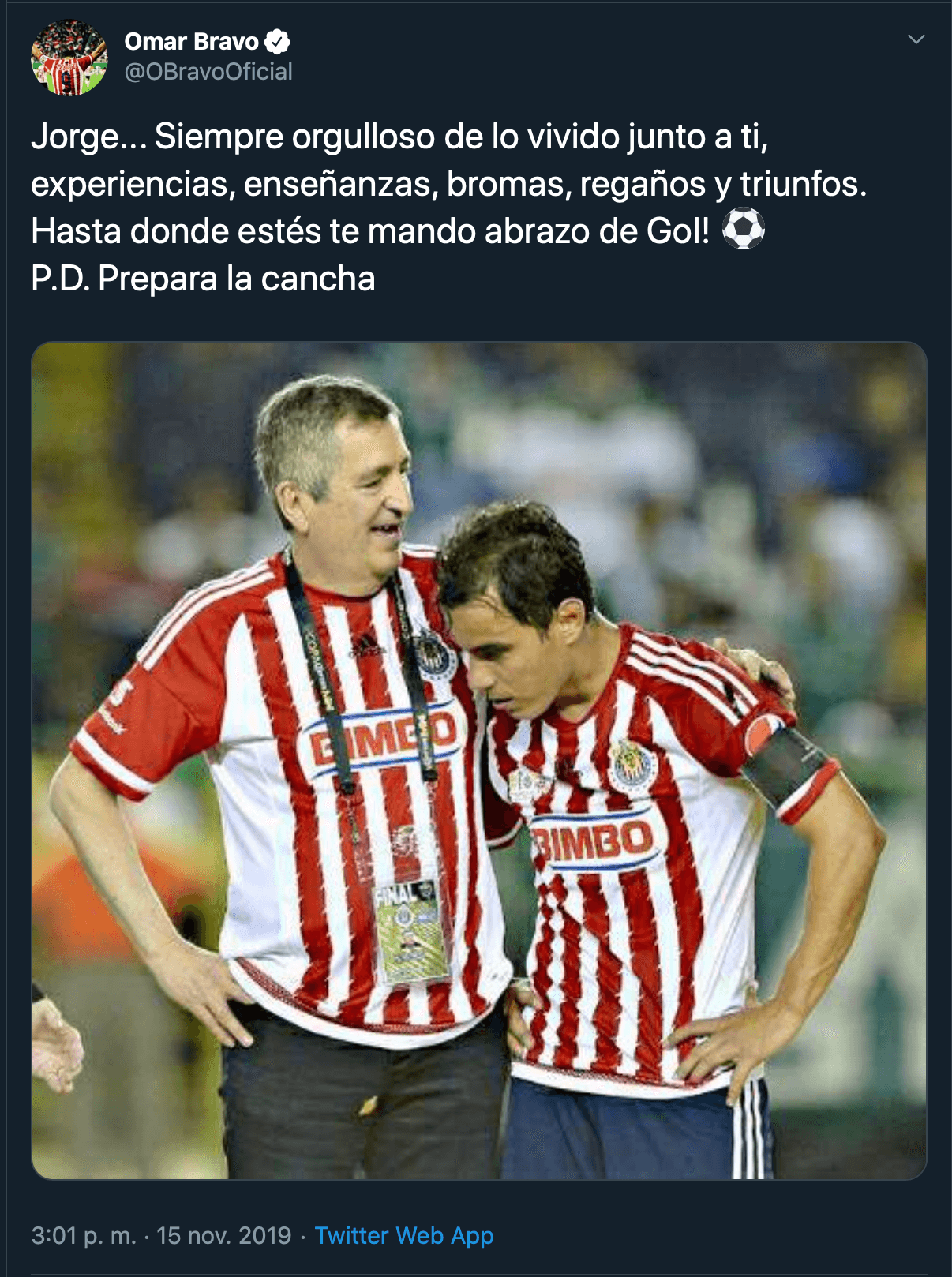 Clubes y jugadores lamentan profundamente el sensible fallecimiento de Jorge Vergara Madrigal.