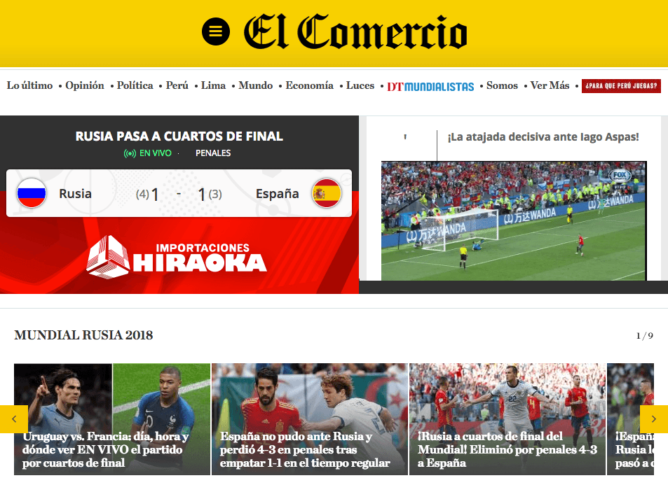 El periódico
<i>El Comercio</i> de Perú.