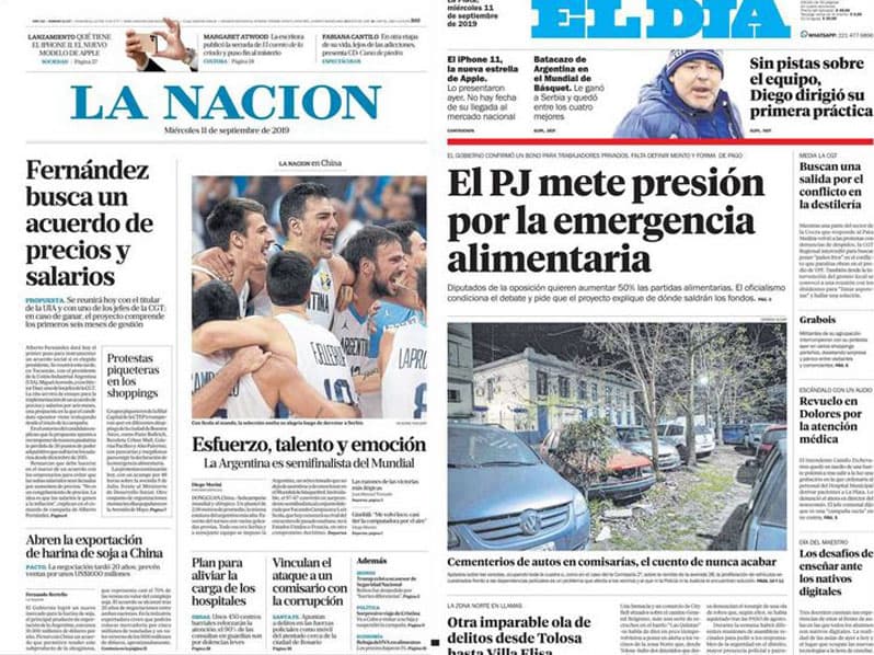 Portadas en Argentina destacaron el mundial de basquetbol.