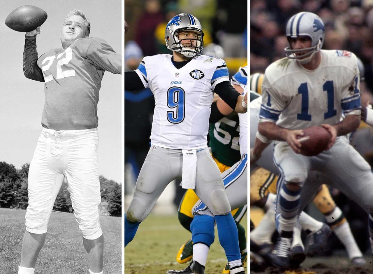 #26 DETROIT LIONS: Bobby Layne, Matthew Stafford, Greg Landry (AP-NFL).