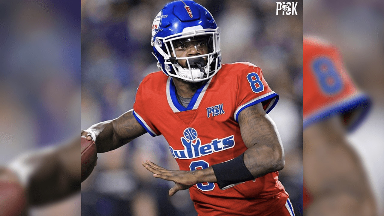 <b>Lamar Jackson</b>
<br>Los extintos Baltimore Bullets, equipo que estuvo en la NBA de 1949-1955 se vería de este modo en el QB de los Baltimore Ravens.