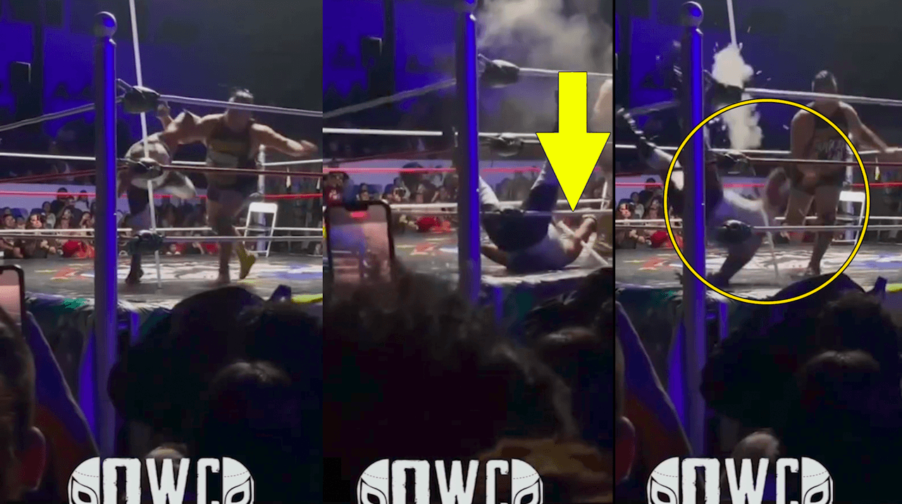 Aterradora lesión en la lucha libre: gladiador acaba con lámpara incrustada