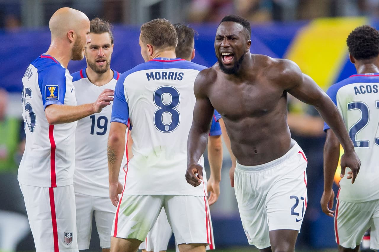 Action photo during the match Costa Rica vs United States, Corresponding to Semifinals of the 2017 CONCACAF Gold Cup, at ATYT Stadium, Arlington, Texas. Foto de accion durante el partido Costa Rica vs Estados Unidos, Correspondiente a las Semifinales de la Copa Oro de la CONCACAF 2017, en el Estadio ATYT de Arlington, Texas, en al foto: Jozy Altidore celebra su gol Villafana de Estados Unidos 22/07/2017/MEXSPORT/Cristian de Marchena.