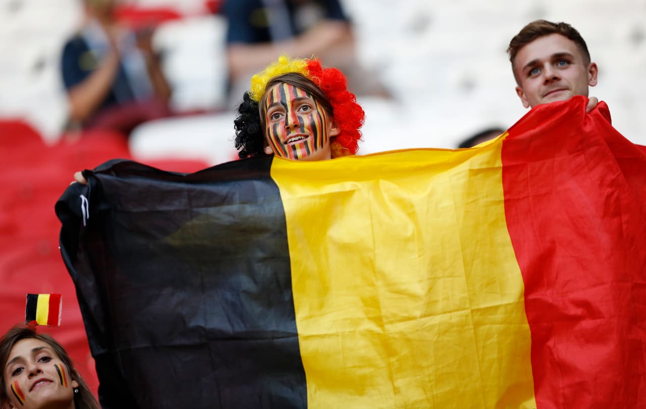 Belgium fans wait for the beginning of the quarterfinal match between Brazil and Belgium at the 2018 soccer World Cup in the Kazan Arena, in Kazan, Russia, Friday, July 6, 2018. (AP Photo/Francisco Seco)