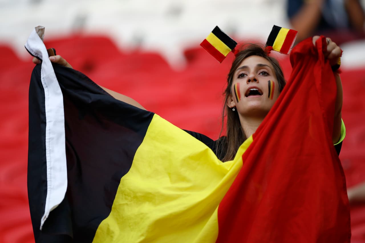 Belgium fans wait for the beginning of the quarterfinal match between Brazil and Belgium at the 2018 soccer World Cup in the Kazan Arena, in Kazan, Russia, Friday, July 6, 2018. (AP Photo/Francisco Seco)