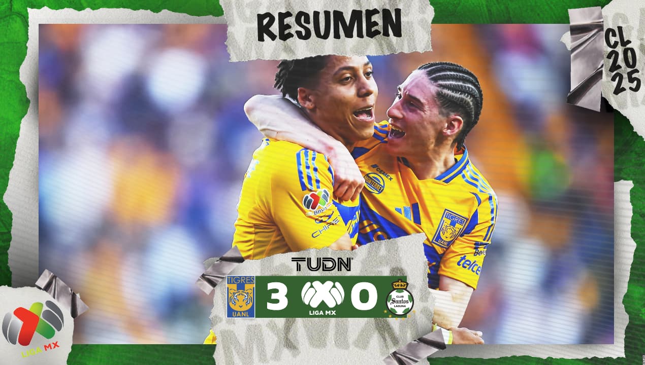 Con dos autogoles de los Guerreros, Tigres golea en casa a Santos y se mantiene entre los primeros lugares del Clausura 2025 de la Liga MX.