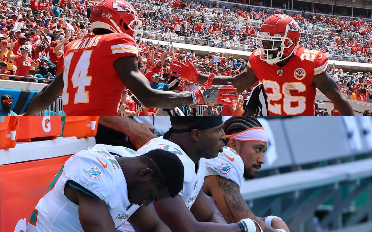 Luego de la Semana 1, los Kansas City Chiefs son el equipo número 1 de la NFL, y los Miami Dolphins la otra cara de la moneda.