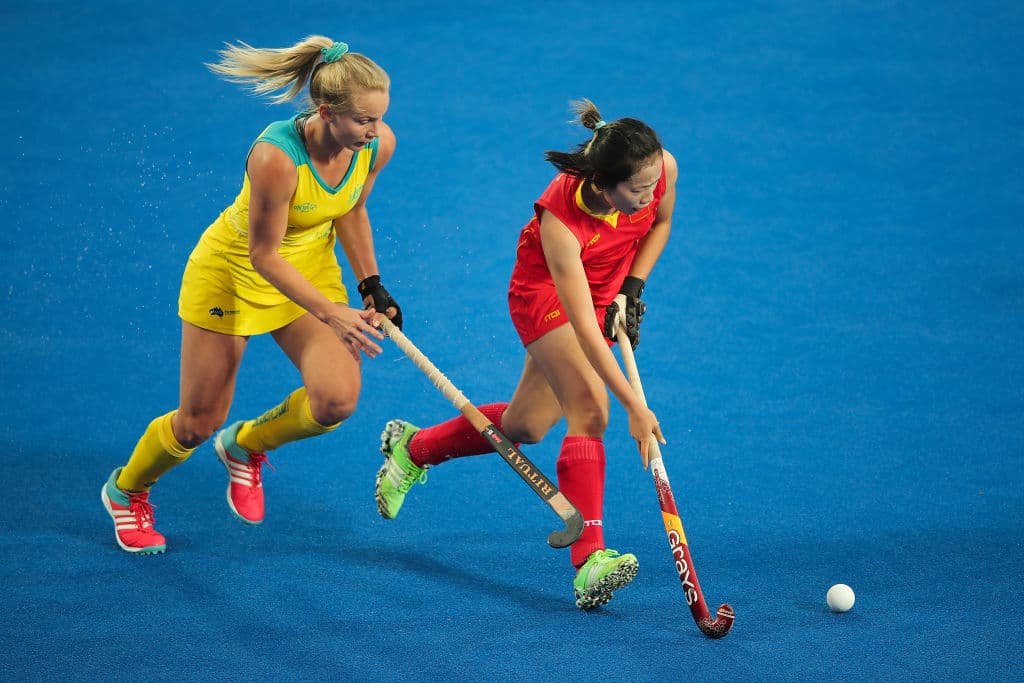 Acciones del Mundial de Hockey sobre pasto femenil en Changzhou, China.