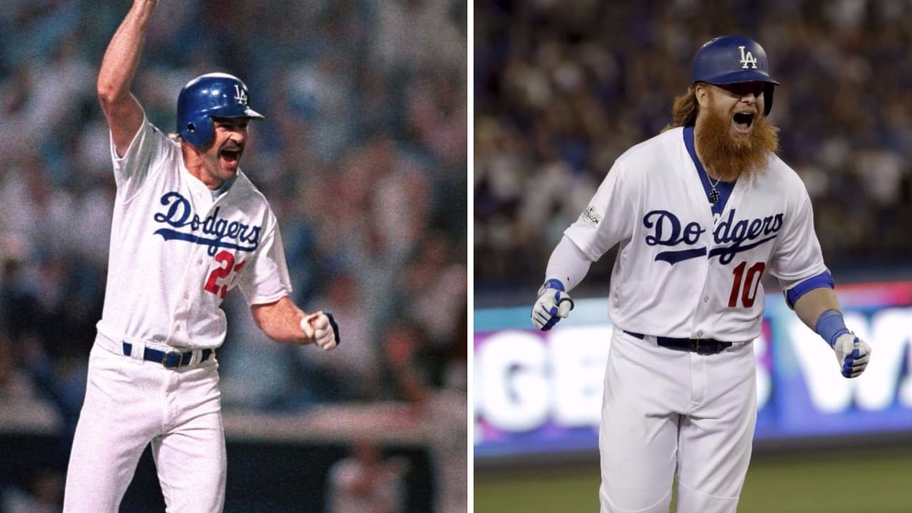 Kirk Gibson y Justin Turner, los bateadores de poder de los Dodgers de 1988 y 2017.