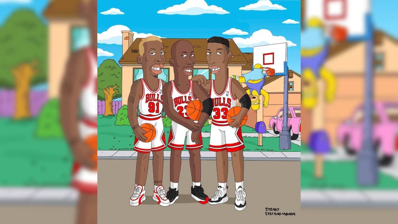 Dennis Rodman, Michael Jordan y Scottie Pippen, leyendas de los Chicago Bulls.