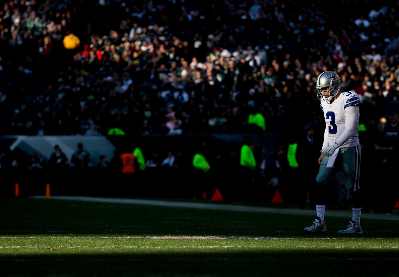 PHILADELPHIA, PA - JANUARY 1: Mark Sanchez #3 of the Dallas Cowboys walks on the field after a timeout in the third quarter against the Philadelphia Eagles at Lincoln Financial Field on January 1, 2017 in Philadelphia, Pennsylvania. The Eagles defeated the Cowboys 27-13. (Photo by Mitchell Leff/Getty Images)