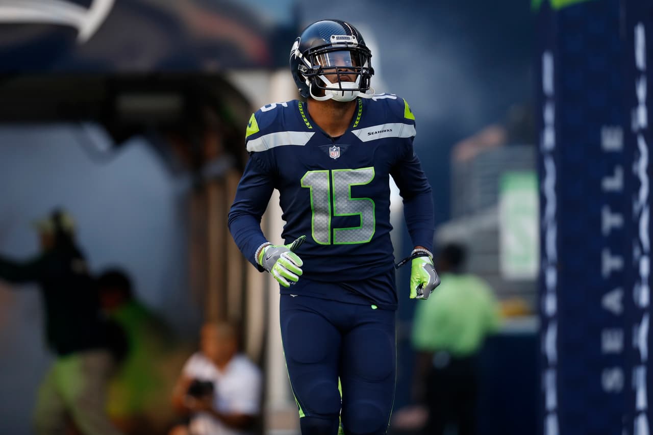 Seattle Seahawks wide receiver Jermaine Kearse (15) runs onto the field prior to an NFL preseason football game against the Kansas City Chiefs, Friday, Aug. 25, 2017, in Seattle. The Seahawks defeated the Chiefs, 26-13. (Ryan Kang via AP)