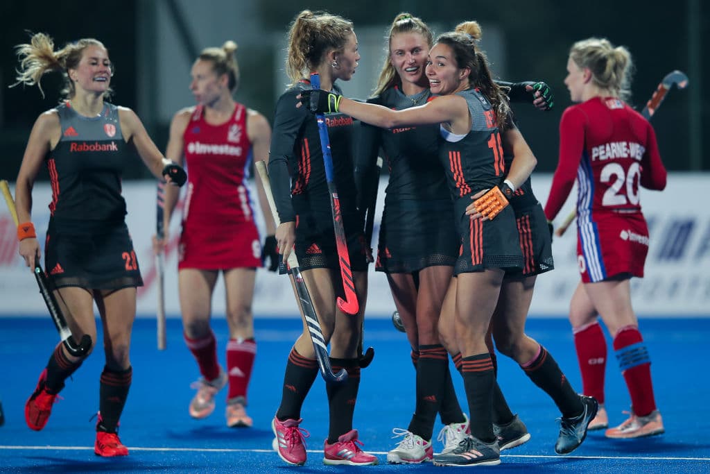 Acciones del Mundial de Hockey sobre pasto femenil en Changzhou, China.