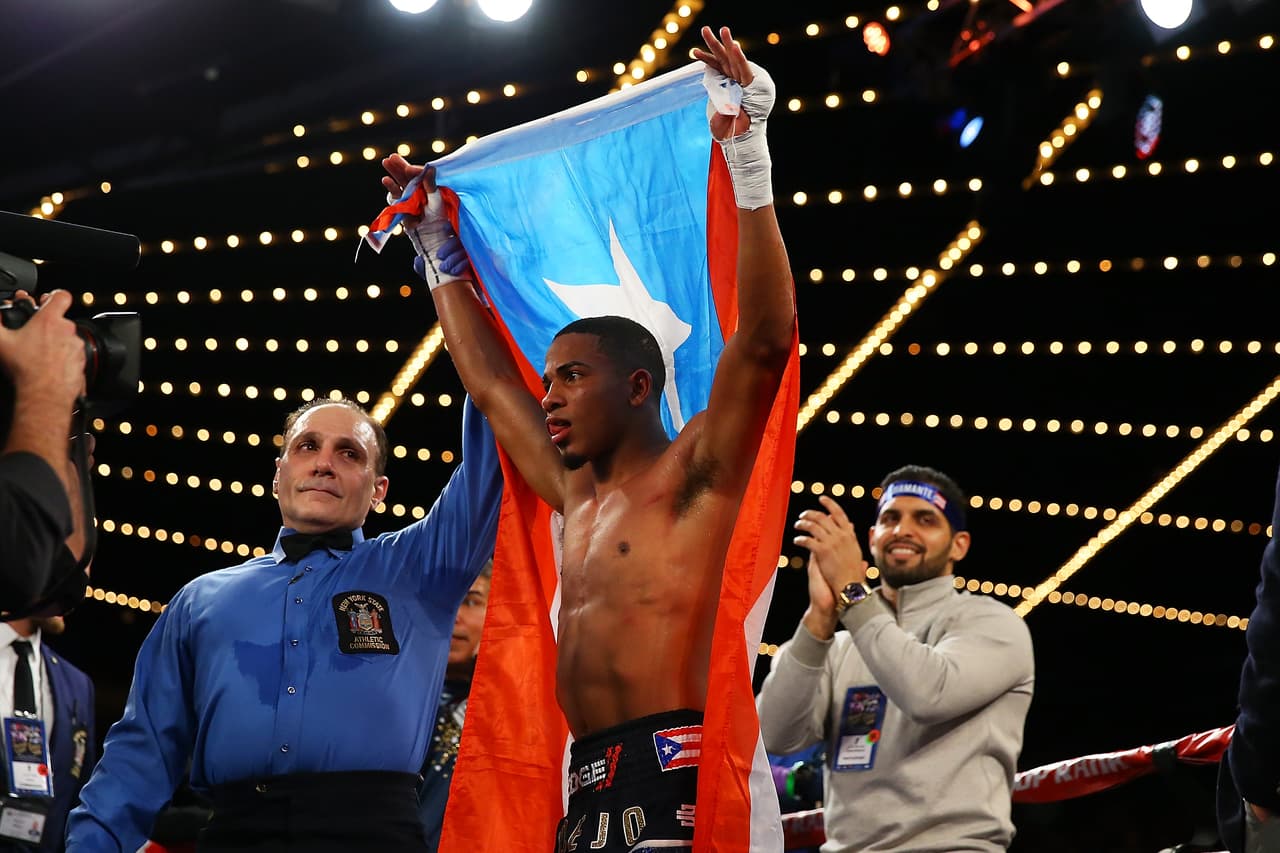 NEW YORK, NY - FEBRUARY 27: Felix Verdejo celebrates after defeating William Silva to retain the WBO Latino Champioship at Madison Square Garden on February 27, 2016 in New York City. (Photo by Mike Stobe/Getty Images)