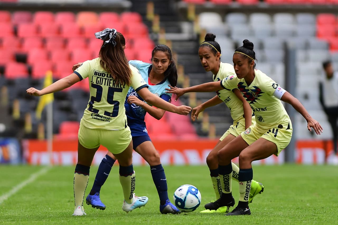 during the game America vs Morelia, corresponding to day 6 of the Torneo Apertura 2019, of the BBVA MX Womens League, at Azteca Stadium, on August 19, 2019. 
<br>
<br> durante el partido América vs Morelia, correspondiente a la jornada 6 del Torneo Apertura 2019 de la Liga BBVA MX Femenil, en el Estadio Azteca, el 19 de Agosto de 2019.