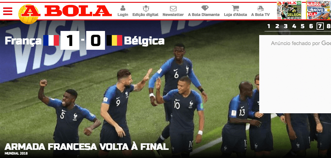 El periódico deportivo de Portugal 
<i>A Bola</i>: "El ejército francés regresa a la Final".