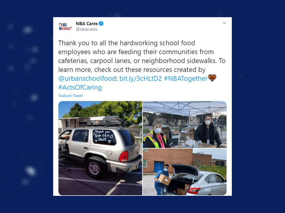 <b>NBA juntos en vivo</b>
<br>Miembros de la NBA se involucrarán con fanáticos de todo el mundo con entrevistas en vivo, respondiendo preguntas de fanáticos, también a través de contenido, actividades y compromiso virtual en un esfuerzo por mantenerse física y mentalmente sano.