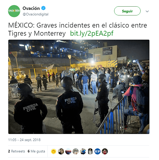 El periódico deportivo de Uruguay 
<i>Ovación</i> reportó lo sucedido a minutos de comenzar el partido entre Tigres y Rayados por la Liga MX, el llamado Clásico Regiomontano.