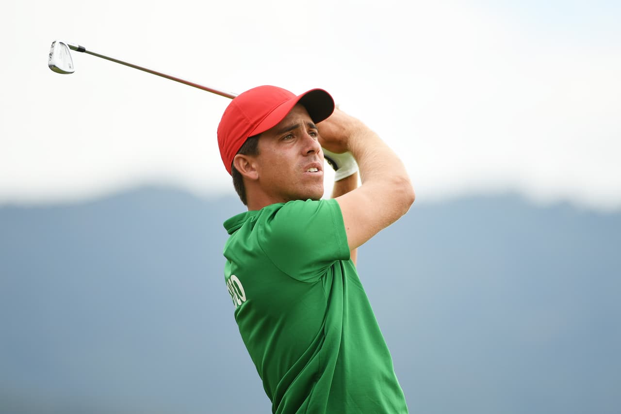 RIO DE JANEIRO, BRAZIL - AUGUST 11: Rodolfo Cazaubon of Mexico plays his shot from the fourth tee during the first round of men's golf on Day 6 of the Rio 2016 Olympics at the Olympic Golf Course on August 12, 2016 in Rio de Janeiro, Brazil. (Photo by Ross Kinnaird/Getty Images)
